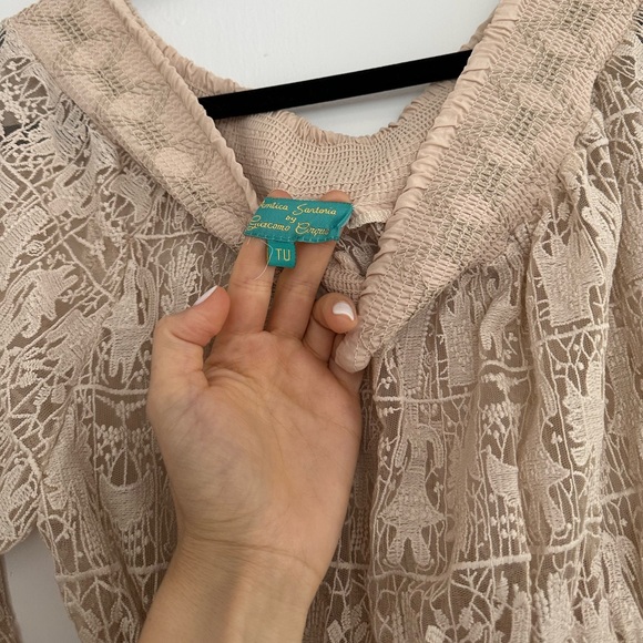 ANTICA SARTORIA by giacomo cinque beige nude lace off shoulder dress TU - Picture 3 of 3